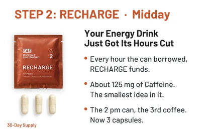 STEP 2 RECHARGE, midday: about 125 mg of caffeine in 3 capsules
