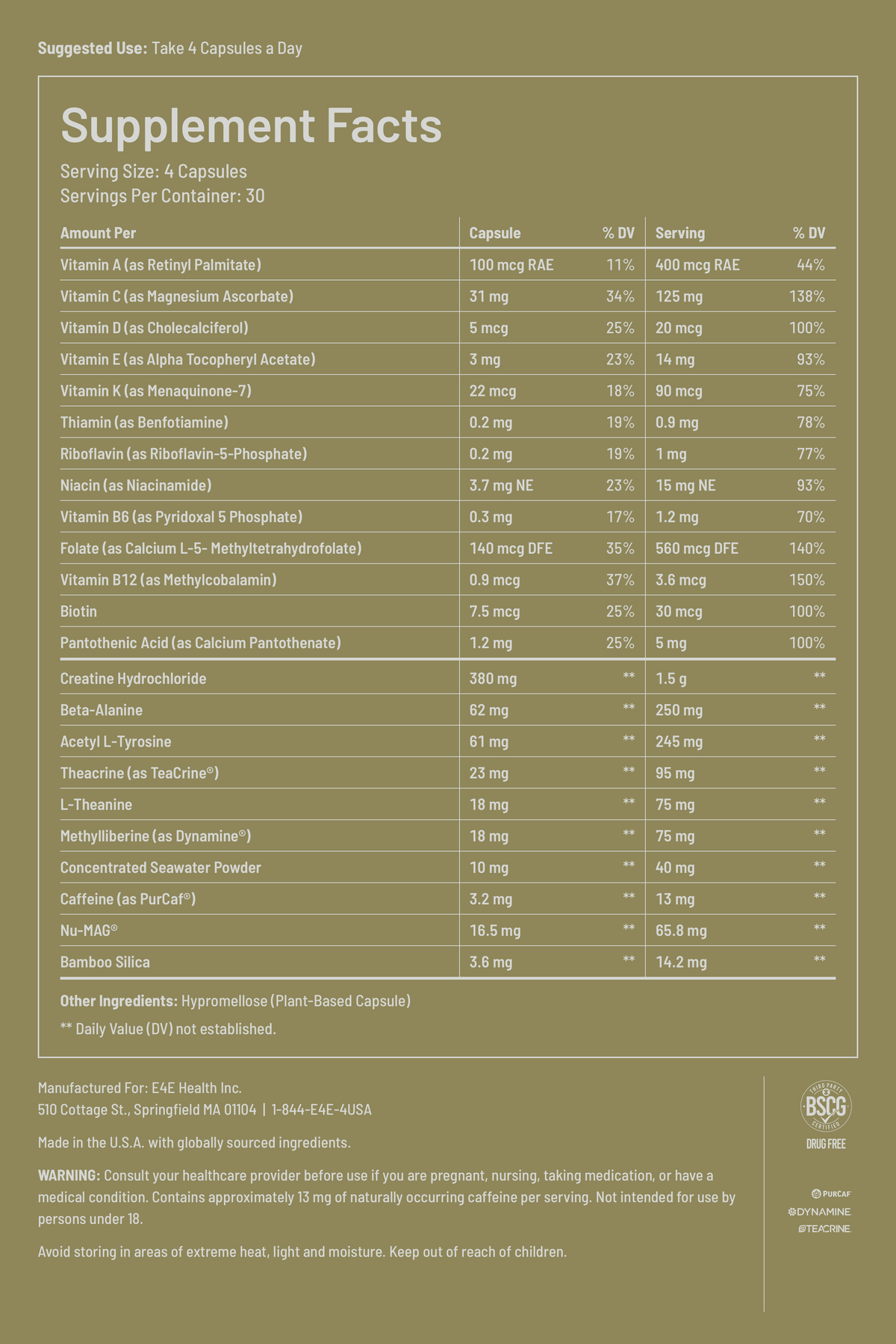 REFUEL Supplement Facts panel