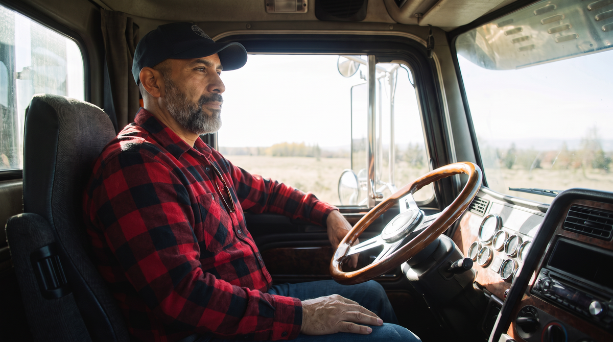 A long-haul driver in the cab