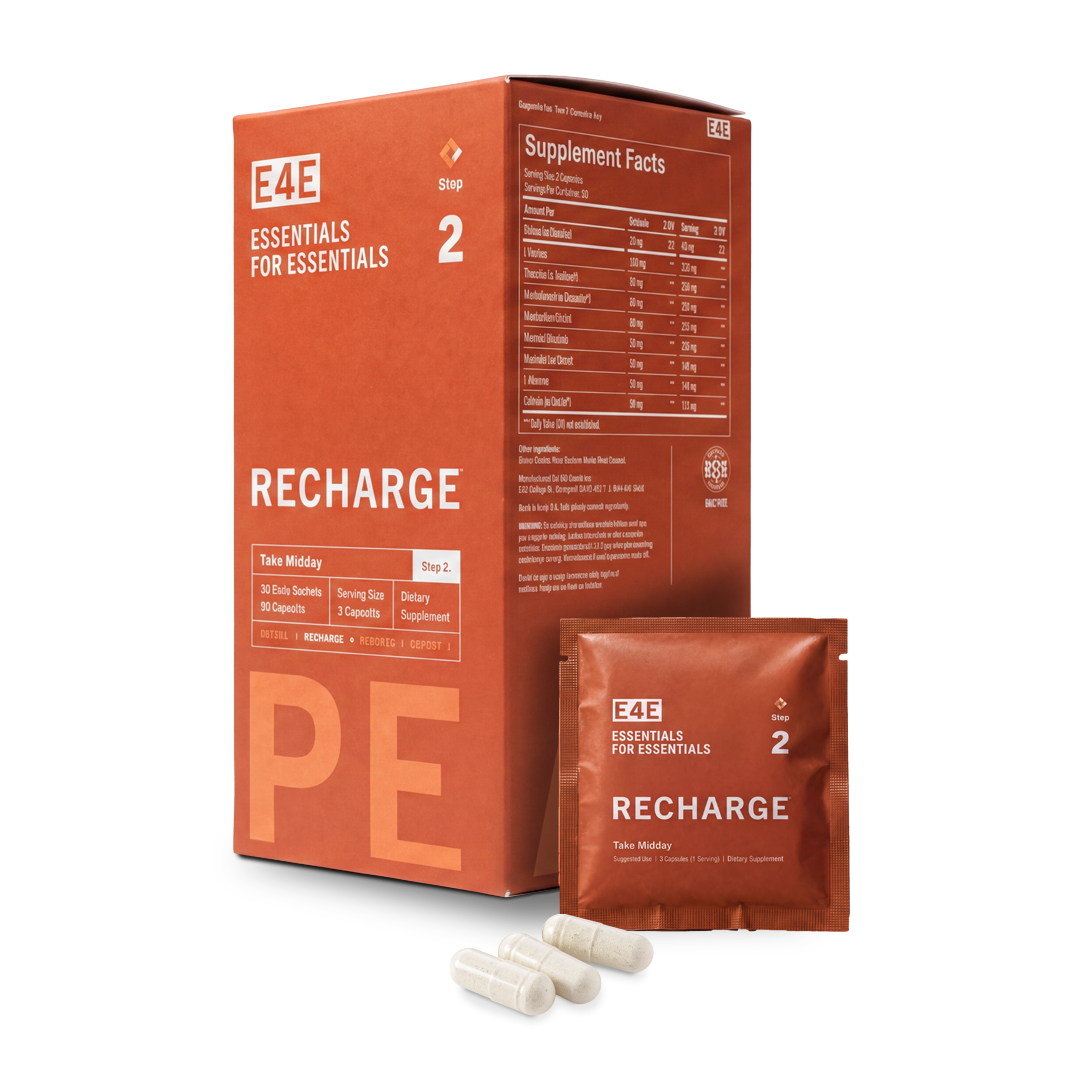The RECHARGE formula carton and daily sachet